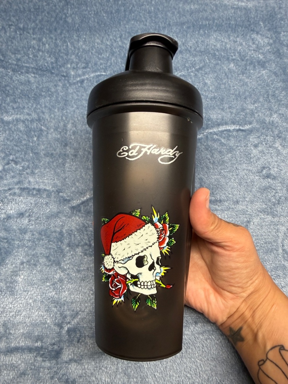 Ed Hardy Black Shaker with Red & Green Holiday Skull Graphic